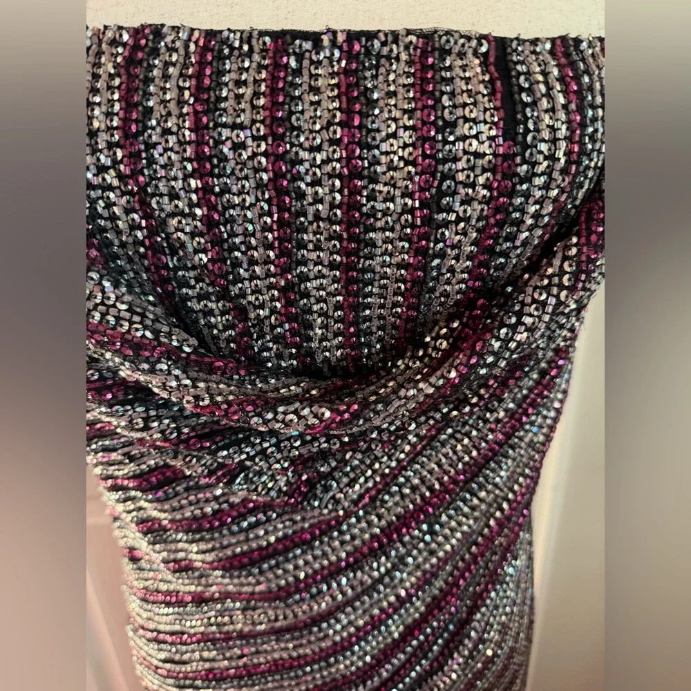 Parker Beaded Cocktail Dress | Champagne Stripe | NWT | Size M | $498 Barney’s - Picture 6 of 10